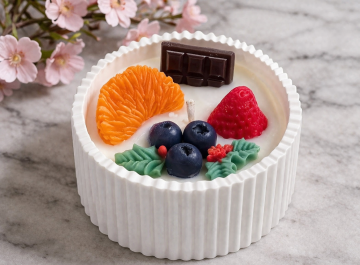 „Плодово изкушение“ – ръчно изработена соева свещ с десертен дизайн