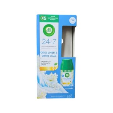 Air Wick Freshmatic Cool Linen & White Lilac – Пълнител 250 мл + Устройство с аромат на чисто пране и бял люляк