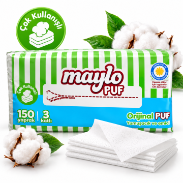 Сухи Хартиени Кърпи Maylo Puf (150 бр., 3 пласта) – Кадифена Мекота и Изключителна Абсорбация за Всеки Ден!