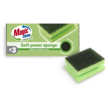 Премиум гъби с канал за деликатно почистване Magic Clean Soft Power против надраскване, 3 бр.