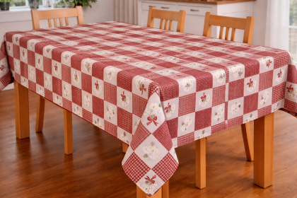 Кухненска покривка Червено каре с цветя 1.50Х1.50м 