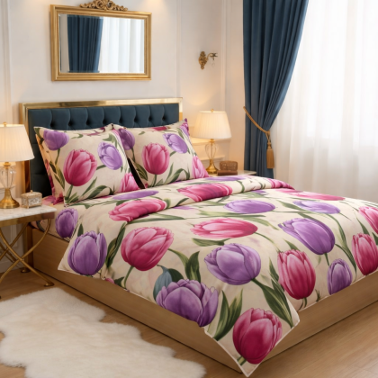  Памучен плик за спално бельо Лилави лалета