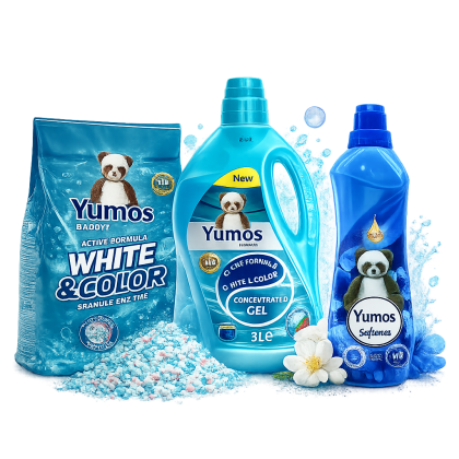 Комплект за безупречно пране Yumoş Expert White & Color – Прах 2 кг + Гел 3 л + Омекотител Ocean Fresh 1 л
