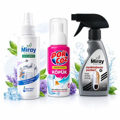  – Пяна за петна Porçöz + Спрей за обувки Miray + Спрей за бързо гладене Miray