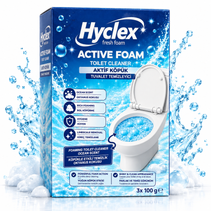 Иновативна почистваща пяна за тоалетна Hyclex Active Foam с аромат Океан (3х100 g)