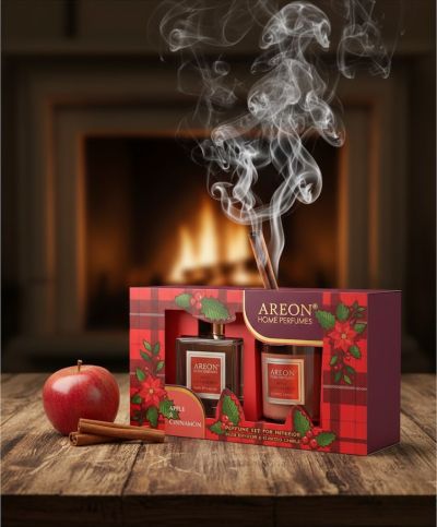 Луксозен комплект Ябълка и канела – свещ и парфюм за дома (150 мл)