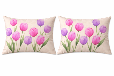 Памучни калъфки Ранфорс 50х70см Лилави лалета  (комплект 2 броя) 