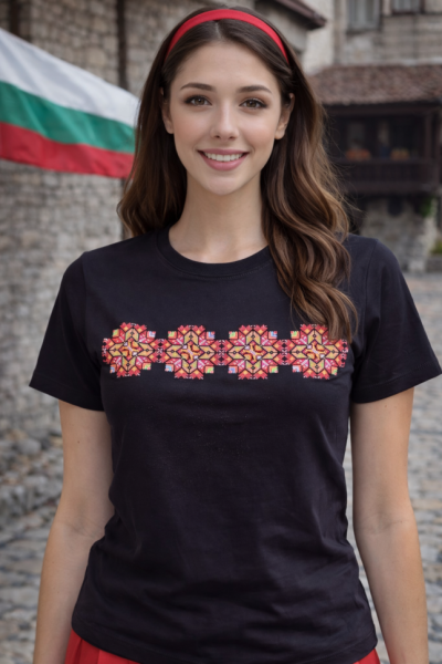 Дамска тениска Malfini Basic 134 с български фолклорен мотив – модерен стил и комфорт