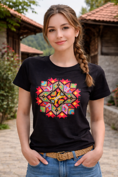 Дамска тениска Malfini Basic 134 с български фолклорен мотив – модерен стил и комфорт