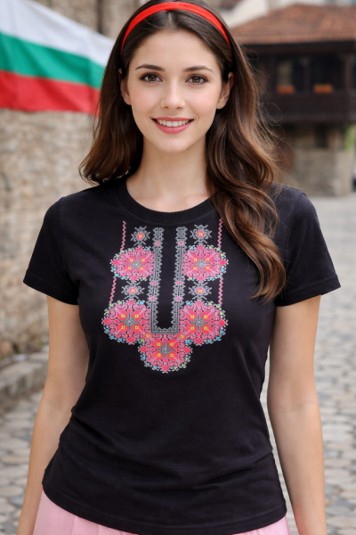Дамска тениска Malfini Basic 134 с български фолклорен мотив – модерен стил и комфорт