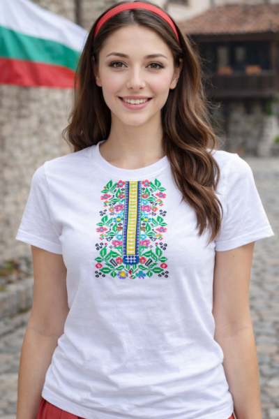 Дамска тениска Malfini Basic 134 с български фолклорен мотив – модерен стил и комфорт