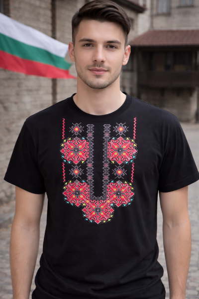 Мъжка тениска Malfini Basic 129 с български фолклорни шевици – стил и комфорт
