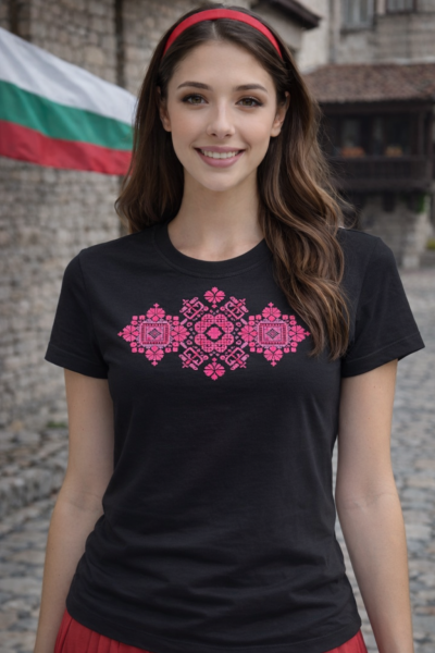 Дамска тениска Malfini Basic 134 с български фолклорен мотив – модерен стил и комфорт