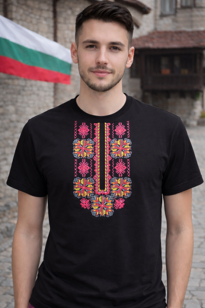 Мъжка тениска Malfini Basic 129 с български фолклорни шевици – стил и комфорт