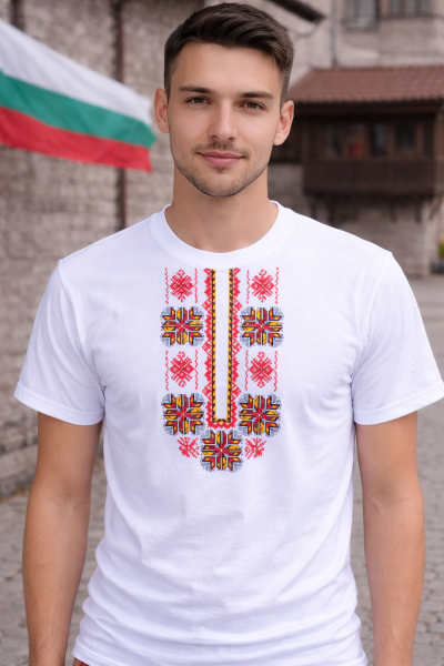 Мъжка тениска Malfini Basic 129 с български фолклорни шевици – стил и комфорт