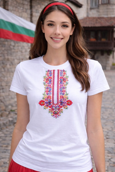 Дамска тениска Malfini Basic 134 с български фолклорен мотив – модерен стил и комфорт