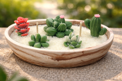 Ръчно изработена соева свещ „Кактус градина“ – декоративна и ароматна