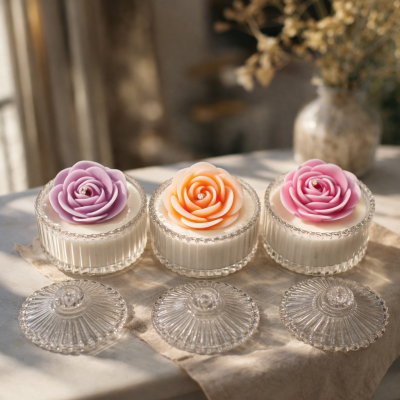 Луксозни ръчно изработени соеви свещи „Кристална роза“ - цвят по избор