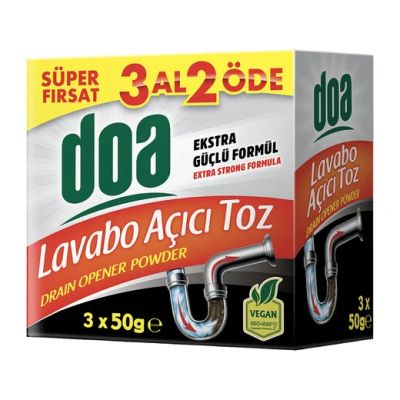 DOA Lavabo Açıcı Toz – Прахообразен препарат/гранули за отпушване на канали, 3 броя х 50 г